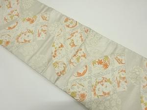 アンティーク　地紙に花丸文様織り出し袋帯（材料）